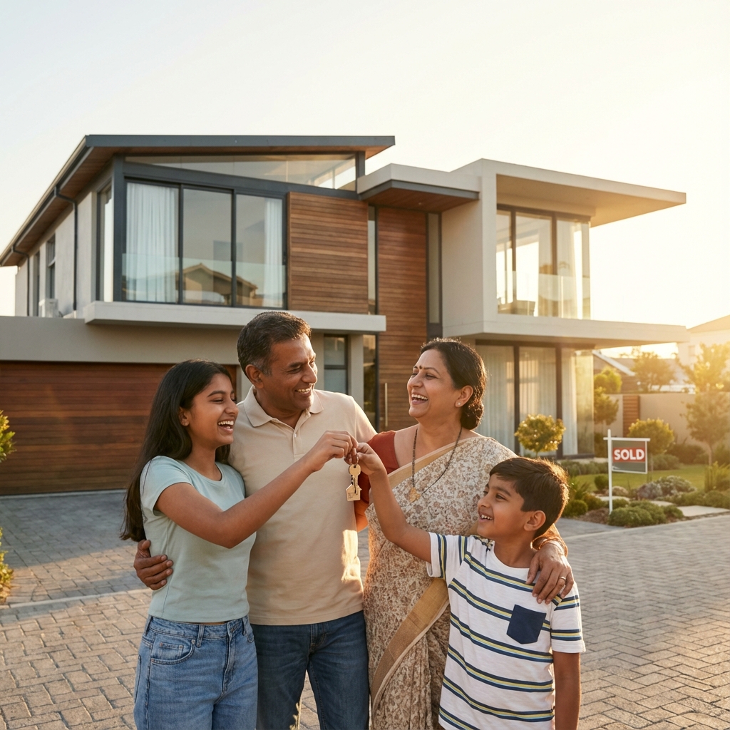 Happy Family with New Home
